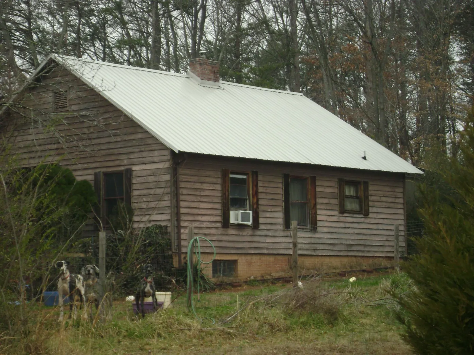 White metal roof on an old wood sided farmhouse, from a Asphalt Shingle Roof Repair job in Lathrop
